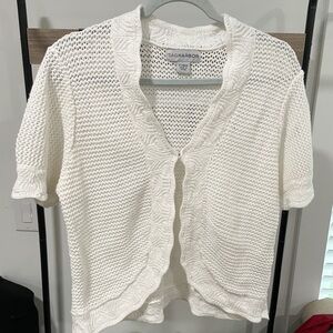 Short Sleeve White Knit Cardigan Size XL
